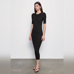 Enza Costa Silk Rib Half Sleeve Midi Dress M $245 Bodycon Black